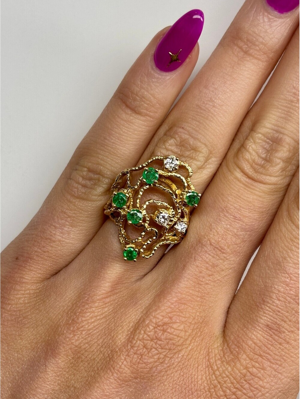 14k Yellow Gold Emerald and Diamond Ring